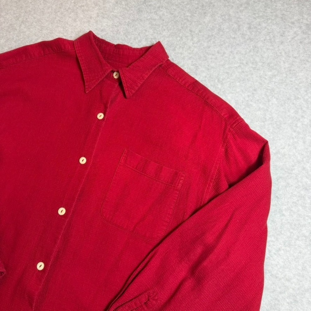 Vintage Eddie Bauer Womens‎ L Red Waffle Knit Cotton Button Up Shirt 90s
